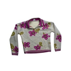 Finding Foxtale‎ Floral Knit Sweater Kids Size 12 Cream Pink  Polo Collar